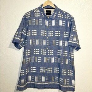 Tommy Bahama Hawaiian Shirt Blue Button-up Silk Cotton Lines Stripe Men's SZ L